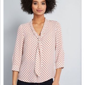 Fun Polka Dot Tie Neck Blouse